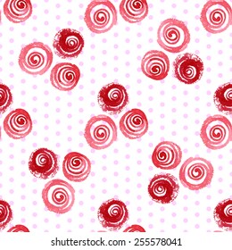 Seamless abstract pattern, red watercolor circles, ink.