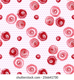 Seamless abstract pattern, red watercolor circles, ink.