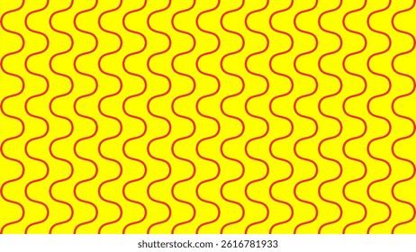 Seamless abstract pattern with red wavy lines on vibrant yellow background, ideal for textile, wallpaper, backdrop or wrapping and graphic design needs