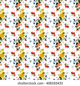 Seamless abstract pattern with red, yellow, green, blue and black elements