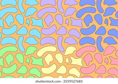 A seamless abstract pattern resembling colorful pebbles in pastel tones on an orange background.