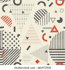 Seamless Abstract pattern in Retro memphis style, fashion 80-90s Endless geometric pattern can be used for ceramic tile, wallpaper, linoleum, textile, wrapping paper, web page background.