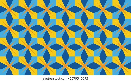 Seamless abstract pattern Rhombus and triangle pattern background Star pattern combination of orange, blue and yellow colors