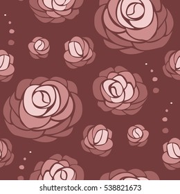 Seamless abstract pattern with roses in shades of pink. Beautiful background in flat style.