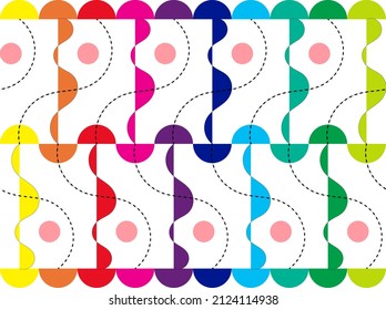 Seamless abstract pattern of round, semicircle, and dash with rainbow color 