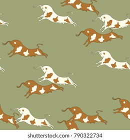 Seamless abstract pattern with running bulls. Based on ancient Minoan motif.