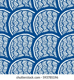 Seamless abstract pattern with scales. Lapis Blue color. Vector illustration