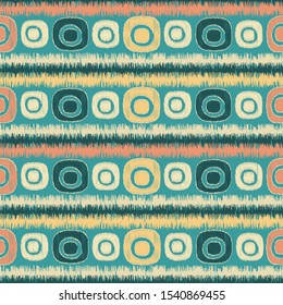 Seamless abstract pattern in scribble style with the image of oval geometric shapes and stripes.
