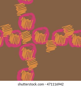 Seamless  abstract pattern with scribbles, doodles,  spots, hole, cross, copy space. Hand drawn.