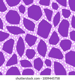 Seamless abstract pattern with shabby spots on violet background. Geometric background. Vector illustration. Animal pattern. 
