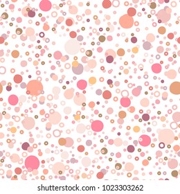 Seamless abstract pattern with shabby spots and bubbles of different pastel pink and beige colors. Kaleidoscope background. Decorative wallpaper, good for printing. Vector illustration.