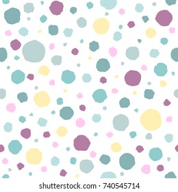 Seamless abstract pattern with shabby spots and bubbles of different colors. Kaleidoscope background. Decorative wallpaper, good for printing. Vector illustration.