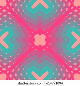 Seamless abstract pattern. Shades of pink, green and yellow colors. Angular lines of varying thickness.