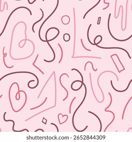 Seamless Abstract Pattern with Shapes and Squiggles suitable for digital, print, or textile applications.