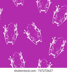 Seamless abstract pattern with silhouetted sketches of tropical frogs. Based on hand drawn illustration.