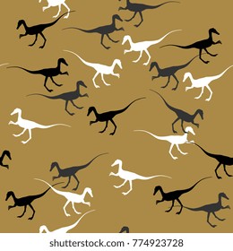Seamless abstract pattern with silhouettes of dinosaurs.