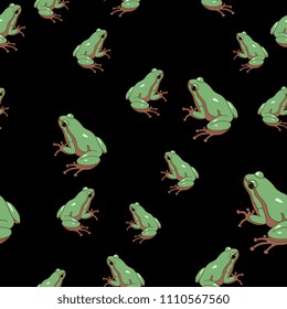 Seamless abstract pattern with silhouettes of frogs. Cartoon style.