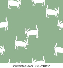 Seamless abstract pattern with silhouettes of stylized hares or rabbits. Based on Mexican folk motif. Otomi Tenango embroidery style.