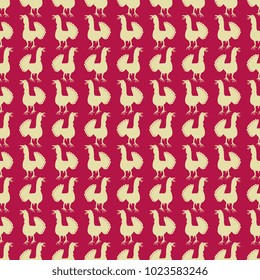 Seamless abstract pattern with silhouettes of stylized turkey or rooster. Based on Mexican folk motif. Otomi Tenango embroidery style.