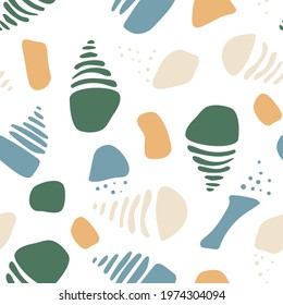 Seamless abstract pattern of simple organic shapes. Natural pastel colors. Vector background for textile design, fabric, paper, social marketing.