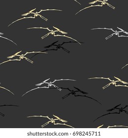 Seamless abstract pattern with skeletons of extinct prehistoric flying reptile pteranodon.  