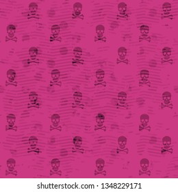 Seamless abstract pattern of skulls. Texture in red and black colors.