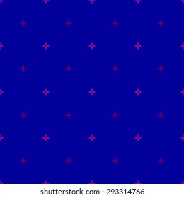 Seamless abstract pattern with a small curved cross member on a bright blue background with a red