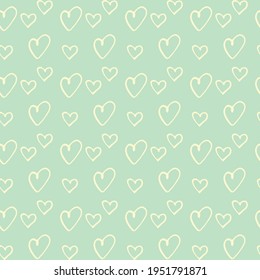 Nahtlose abstrakte Muster kleiner Herzen. Handgezeichnet doodle Hintergrund, Textur für Textilien, Packpapier, Valentinstag, Geburtstag. Einfache süße Frühlings- oder Sommergestaltung
