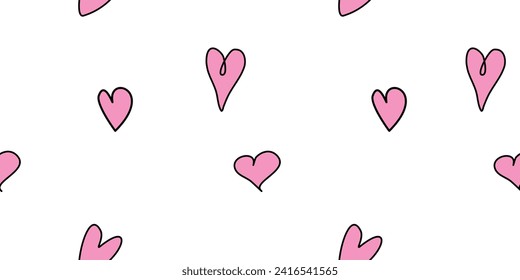 Seamless abstract pattern of small pink contour hearts. Hand drawn doodle background, texture for textile, wrapping paper, Valentines day, romantic design