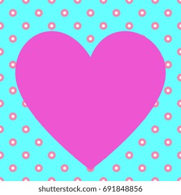 Seamless abstract pattern with small polka dots and big pink heart shape for your text. Template for greeting card or seamless texture.