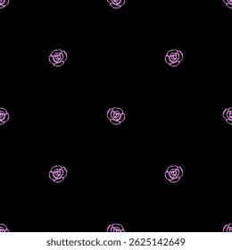 Seamless abstract pattern with small rosebuds. Pink floral silhouettes on black background.