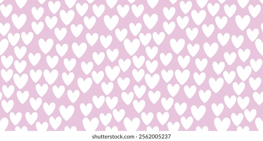 Seamless abstract pattern of small white hearts on pink background. Love backdrop, cute texture for textile, wrapping paper, Valentine's day.