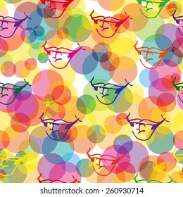 Seamless abstract pattern with smiles and colored circles. Seamless pattern can be used for wallpaper, pattern fills, web page background,surface textures.