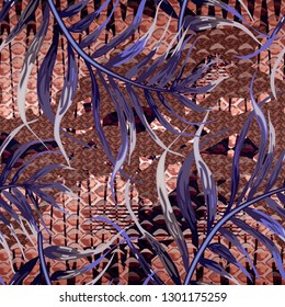 Seamless abstract pattern - snake skin tropical leaves.