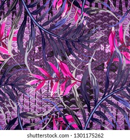 Seamless abstract pattern - snake skin tropical leaves.