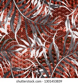 Seamless abstract pattern - snake skin tropical leaves.