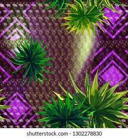Seamless abstract pattern - snake skin tropical leaves.