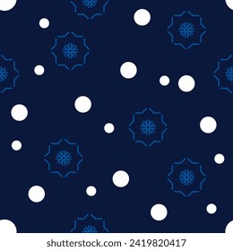 Seamless abstract pattern Snowflakes in geometric style on blue background Graphic design print For fabric web page surface textures wrapping paper Vector illustration