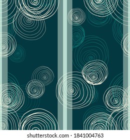 Seamless, abstract pattern with spirals on a rich green background. Vector illustration in a flat style.