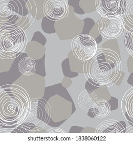 Seamless, abstract pattern with spirals in pastel gray colors. Vector illustration in a flat style.