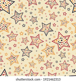 Patrón abstracto sin inconvenientes con las estrellas. Hermosa textura para textil, papel impreso, rayado o papel pintado. Ilustración vectorial. Un colorido y moderno fondo estelar.