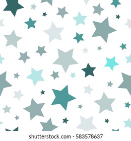 Seamless abstract pattern with stars of different colors and size. Light blue tints on white background. Nice and colorful Vector illustration. Good for printing.