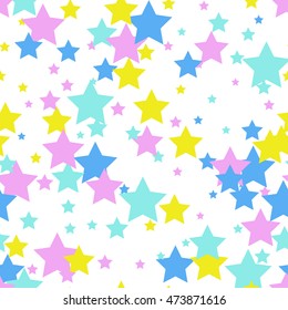 Seamless abstract pattern with stars. Memphis style, 80th. Decorative background