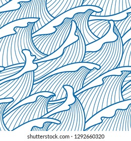 Seamless abstract pattern. Stormy waves. Vector illustration with ocean waves.