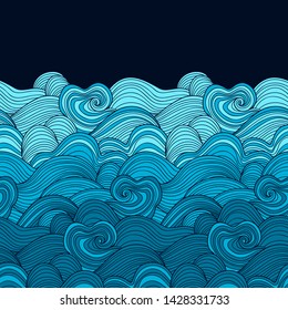 Seamless abstract pattern. Stormy waves. Vector illustration with ocean waves.