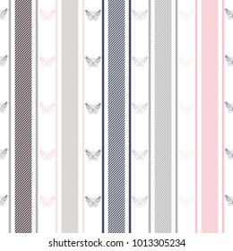 seamless abstract pattern with stripes and butterflies. vector