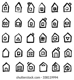 Seamless abstract pattern. Stylish repeating  pattern with home, house, kennel, doghouse. Vector background black and white.