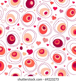 Patrón abstracto sin fisuras con ovalos y corazones estilizados