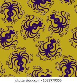 Seamless abstract pattern with stylized silhouettes of octopuses. Cartoon style. Loosely based on ancient folk Minoan motif.