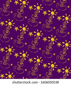 Seamless abstract pattern sun with jet stream and stars